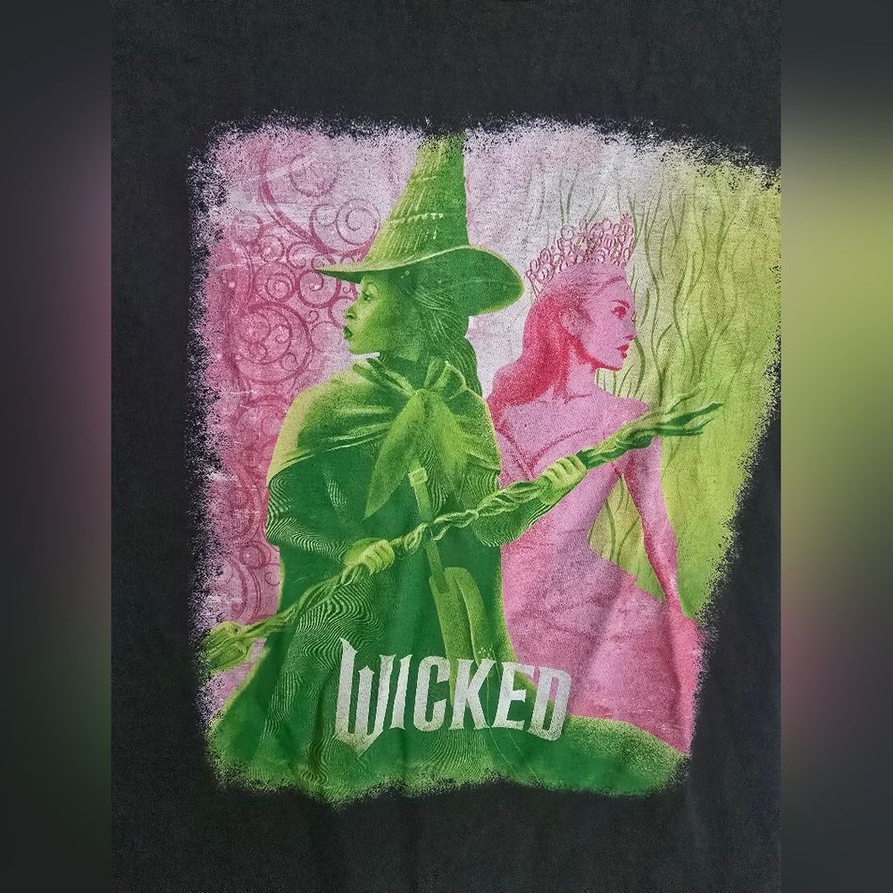 Black T-Shirt with Green and Pink Design - Picture 2 of 4